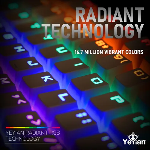 Vista 4 de YEYIAN Spark - Teclado mecánico para juegos, 87 teclas TKL RGB LED retroiluminadas de 16M, interruptores azules intercambiables en caliente