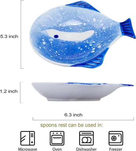 Vista 2 de Paquete de 2 cucharas de cerámica para la parte superior de la estufa, soporte para cuchara para encimera de cocina, soporte de cuchara de gran