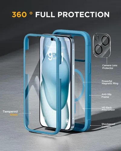 Vista 4 de Miracase - Funda magnética de cuerpo completo para iPhone 15 Plus de 6.7 pulg, compatible con Magsafe, a prueba de caídas, protector de pantalla