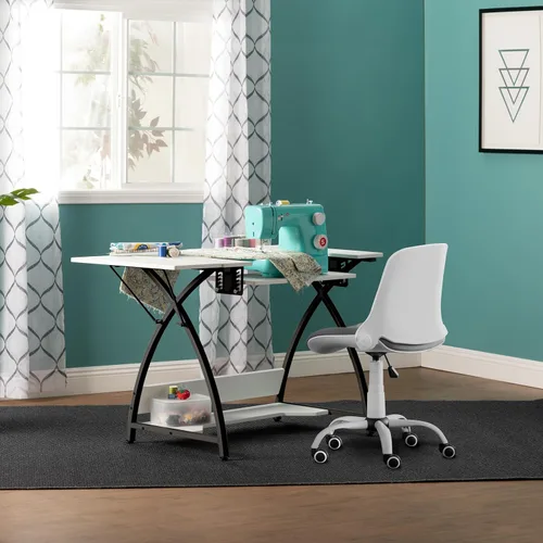 Vista 2 de Comet Plus - Mesa de costura y pasatiempos con estante lateral e inferior, también se puede utilizar como escritorio de computadora