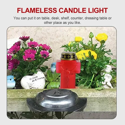 Vista 4 de Cruz LED Vela Cruz Velas sin llama 2pcs Vela religiosa Vela devocional LED Vela religiosa LED Velas LED Velas a pilas Vela falsa Rojo