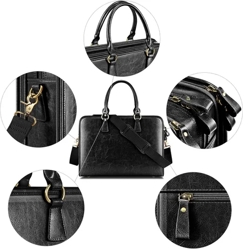 Vista 5 de Kattee Maletín de cuero genuino para mujer, bolsa de computadora portátil de gran capacidad con etiqueta de equipaje