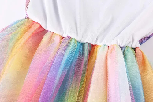 Vista 5 de Disfraz de unicornio arco iris, disfraz de Halloween para niñas, para fiestas, ocasiones especiales, trenza arcoíris