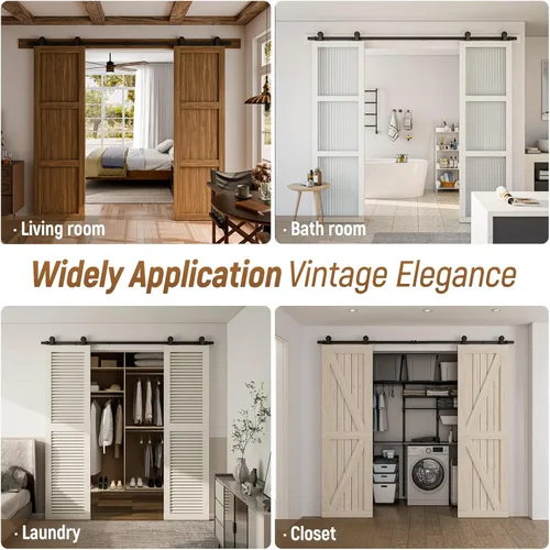 Vista 7 de CCJH Kit de herrajes para puerta corrediza de granero de 4 pies, resistente, suave y silencioso, fácil de instalar, se adapta a paneles de puerta