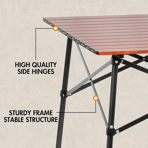 Vista 8 de Portal Mesa Cuadrada Plegable de Aluminio Ligero con Tablero Enrollable para 4 Personas Mesa Compacta con Bolsa de Transporte para Camping, Picnic