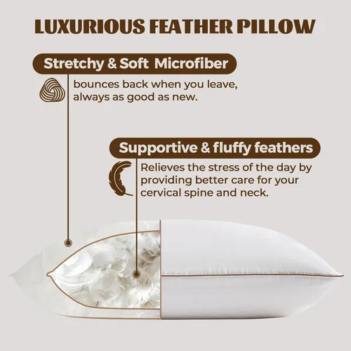 Vista 2 de Bafode Almohadas de plumas de ganso, almohadas de cama, tamaño Queen, juego de 2, almohadas de hotel para dormir, almohadas blancas suaves