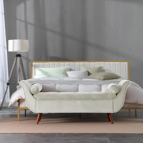 Vista 6 de Banco de almacenamiento de terciopelo para dormitorio, banco de extremo de cama con otomana, bancos tapizados con botones capitoné tamaño King