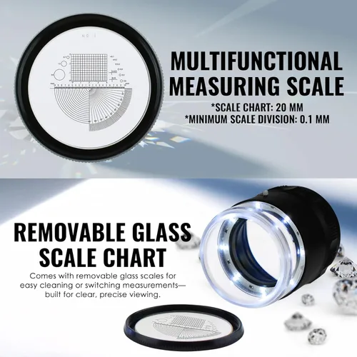 Vista 5 de Jewelers - Lupa iluminada de 0.984 in con lupa enfocada en LED para gemas, óptica textil, bordado, placa de circuito, monedas, escala de retícula