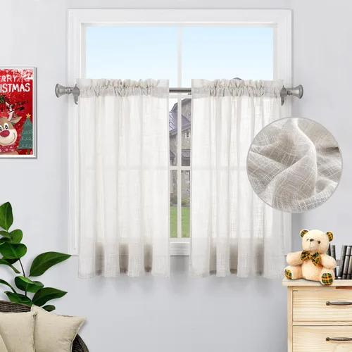 Vista 17 de Beda Home Cenefa de cortina texturizada de lino para cocina y sala de estar; cenefa corta rústica para ventana pequeña, dormitorio, sótano