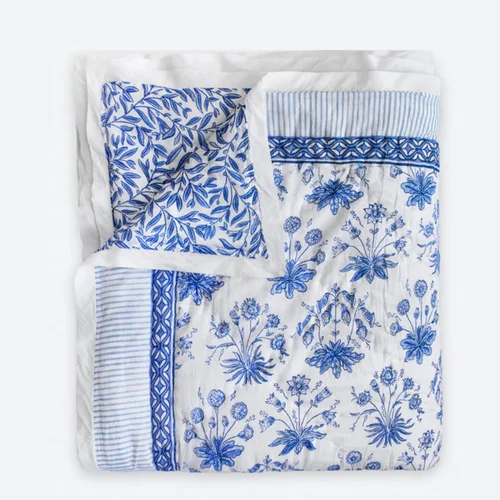 Vista 10 de Saffron Marigold Manta acolchada reversible rosa, tamaño Queen, hecha a mano, con estampado de dalia Daydreams de algodón Jaipuri Razai, colcha