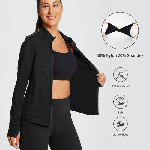 Vista 5 de BALEAF Chaquetas de correr para mujer, con cremallera completa, ajustadas, de secado rápido, ligeras