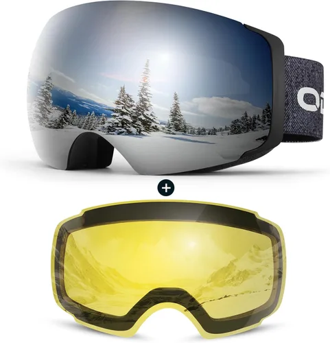 Vista 17 de Odoland Magnetic Interchangeable Ski Goggles with 2 Lens, Large Spherical Frameless Snow Snowboard Goggles for Men Women