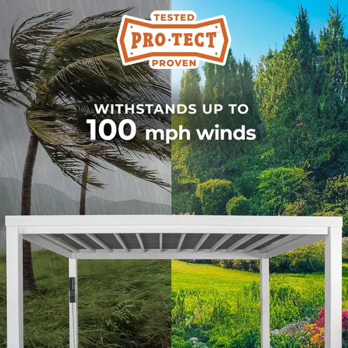 Vista 4 de Backyard Discovery Windham - Kit moderno de pérgola de acero galvanizado de 14 x 10 pies con toldo tipo vela, durabilidad para todas las estaciones