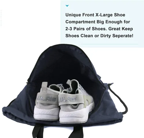 Vista 3 de BeeGreen Mochila con cordón y compartimento para zapatos, mochila negra grande para gimnasio y deportes