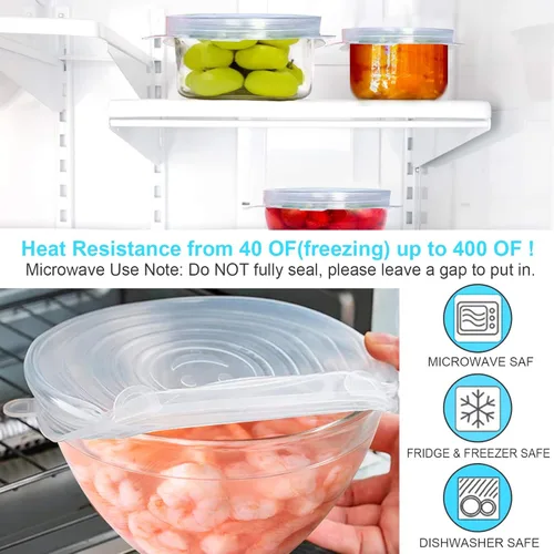 Vista 4 de YXYL 14 tapas reutilizables de silicona elásticas y selladas para almacenamiento de alimentos, cubiertas redondas flexibles de silicona