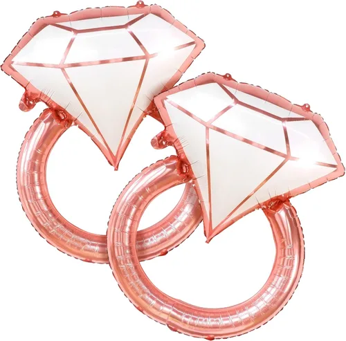 Vista 3 de KatchOn, Letras de globos de compromiso de oro rosa con globo de anillo de diamantes, paquete de 2 Globos de compromiso de oro rosa