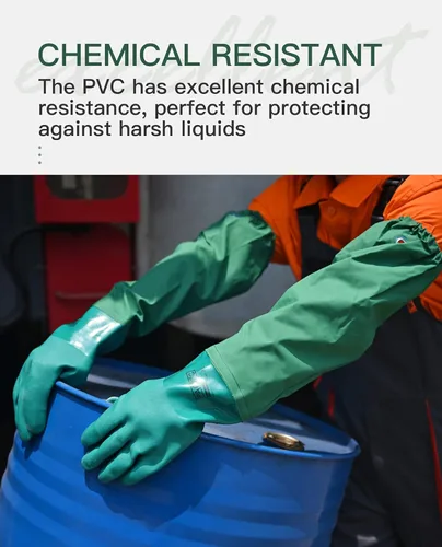 Vista 3 de PACIFIC PPE Guantes de goma resistentes a productos químicos de 26 pulgadas, PVC reutilizables, resistentes al agua con forro de algodón