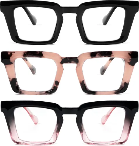 Vista 13 de REAVEE Paquete de 3 lentes de lectura elegantes con bloqueo de luz azul para mujer, para computadora a la moda, lindos lectores con bisagra