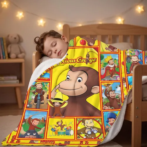Vista 3 de Curious Monkey George Kids - Manta amarilla para niños, 40 x