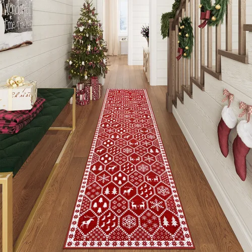 Vista 6 de Seavish Alfombra de Pasillo de Navidad, Alfombra de Pasillo de 2x8, Alfombras de Pasillo de Cocina Rojas Antideslizantes Lavables, Alfombra Larga