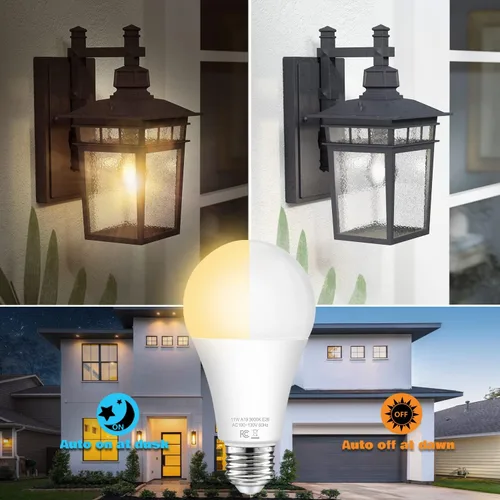 Vista 2 de Bombillas con sensor A19 de anochecer a amanecer para exteriores equivalentes a 100 W, bombillas LED de encendido/apagado automático de 11 W, blanco