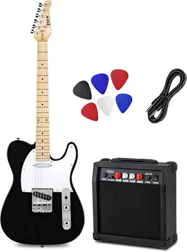 LyxPro - Kit de guitarra eléctrica Telecaster de 39 pulgadas, amplificador de 20 vatios con altavoz, cuerpo sólido de madera de tamaño completo,