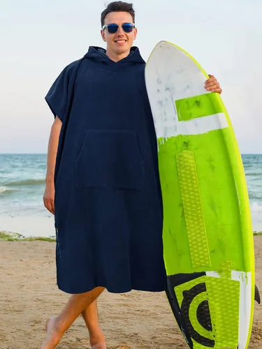 Vista 2 de SUN CUBE Poncho de surf cambiador con capucha Toalla de microfibra absorbente de secado rápido con bolsillo para surfear, hombres y mujeres
