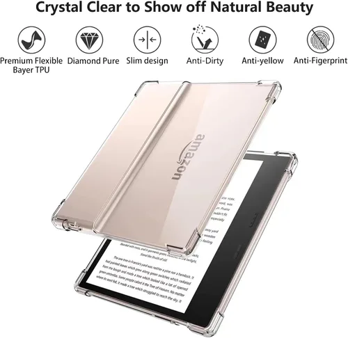 Vista 3 de Funda transparente para Kindle Oasis de 7 pulgadas con protector de pantalla de vidrio templado, funda transparente para Kindle Oasis de 10ª