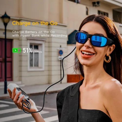 Vista 3 de OHO Ultra-Thin Lightweight Sports Camera Sunglasses, 24MP Camera, 1080P Video, Water Resistant UV400 Lens