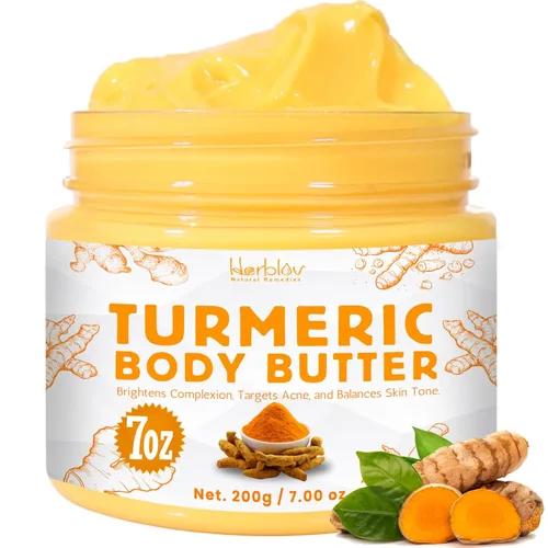 Crema facial de cúrcuma – Loción iluminadora de piel totalmente natural – Mantequilla corporal batida con cúrcuma para manchas oscuras,