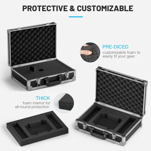 Vista 2 de Phenyx Pro Estuche de transporte de tamaño mediano, espuma precortada personalizable, construcción robusta de aleación de aluminio, adecuado