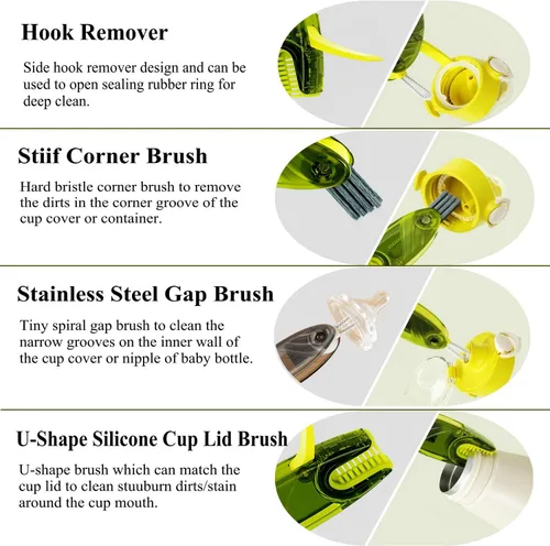 Juego de cepillo limpiador de tapa de taza 4 en 1 Multifuncional Cepillo limpiador de botellas Cepillo pequeño para tapa de botella y taza Cepillo