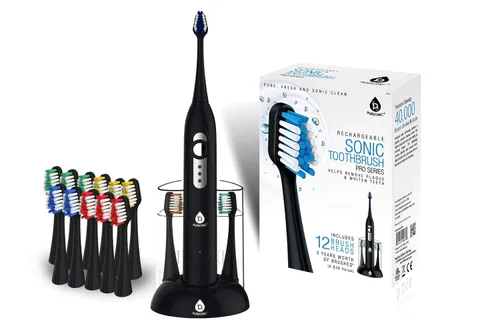 Vista 7 de Pursonic S420 cepillo dental sónico recargable de alta potencia con 12 cabezas de cepillo y cargador de almacenamiento., Rojo