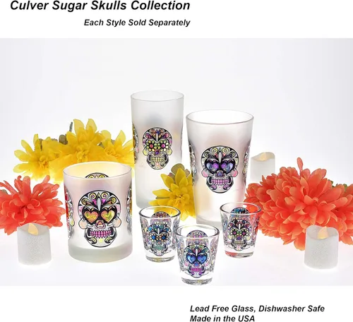 Vista 4 de Culver Sugar Skulls - Vasos de chupito decorados, 1.75 onzas, juego de 4