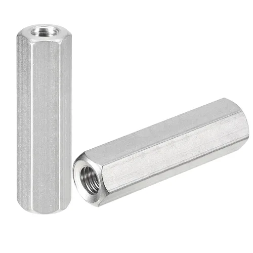 Vista 11 de uxcell Tuercas de acoplamiento M6 x 1 paso de 1.378 in de longitud, 4 tuercas de acoplamiento de varilla hexagonal métrica de acero inoxidable 304