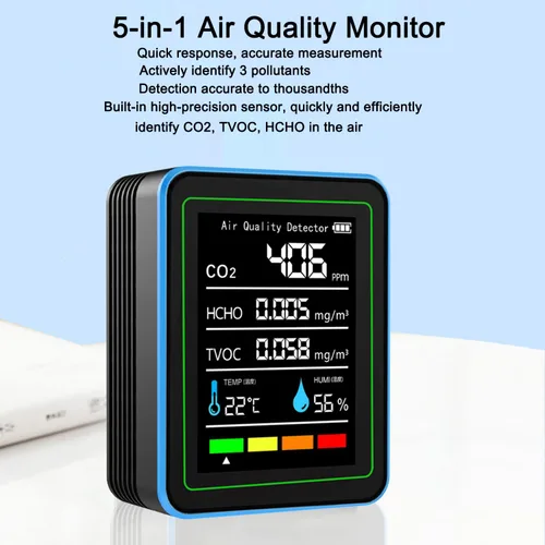 Vista 2 de Monitor de calidad del aire interior: Sensor de humedad de temperatura con CO2, TVOC, HCHO, detector portátil profesional, medidor de calidad