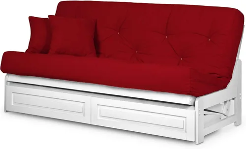 Vista 13 de Juego de futón Nirvana Futons Arden blanco, completo o queen, marco de futón de madera sin brazos con colchón incluido, cómodo, ahorro de espacio