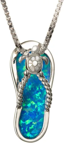 Sandalias hawaianas de plata de ley 925 con cadena de caja de 18 pulgadas, madera de koa auténtica, ópalo azul, concha de abulón, circonita cúbica,