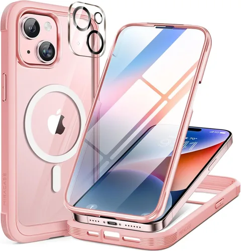 Vista 32 de Miracase Funda magnética para iPhone 14 de 6.1 pulgadas, protector de pantalla de vidrio templado integrado + protector de lente, compatible