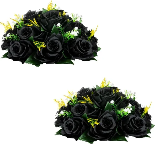 BLOSMON Bolas de flores, centros de mesa de rosas de boda, 2 piezas, flores falsas negras, bolas de beso, decoración de arreglos florales