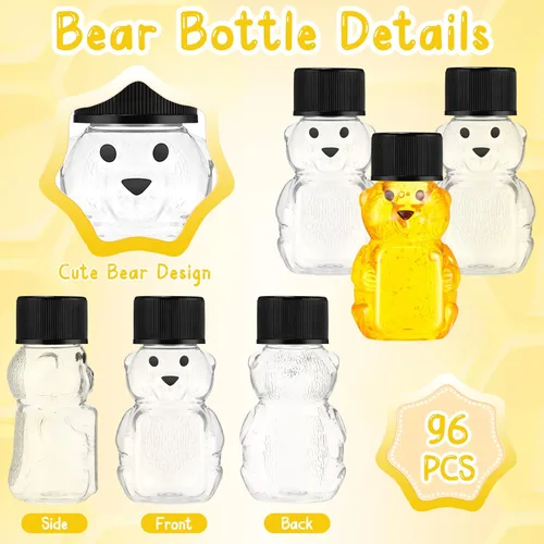 Vista 4 de Patelai 96 botellas de plástico de 2 onzas con forma de oso de miel transparente con forma de oso, dispensador de miel vacío con tapa, tarros