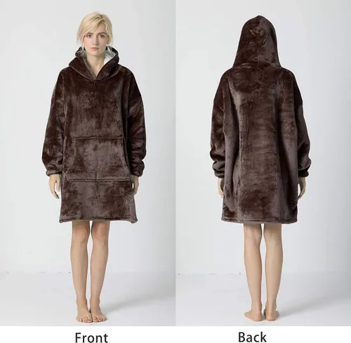 Vista 3 de Wearable Blanket, Oversized Sherpa Fleece Sweatshirt Blanket Hoodie with Giant Pocket and Sleeves for Women,Teens (33 Inch Brown)