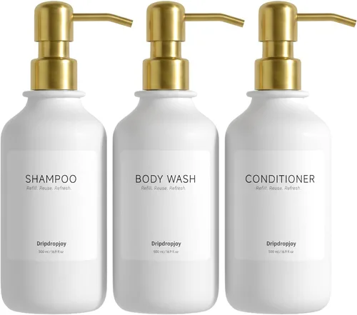Moderno dispensador de champú y acondicionador, juego de 3, botellas de jabón de ducha recargables de 17 onzas con bombas de acero inoxidable y