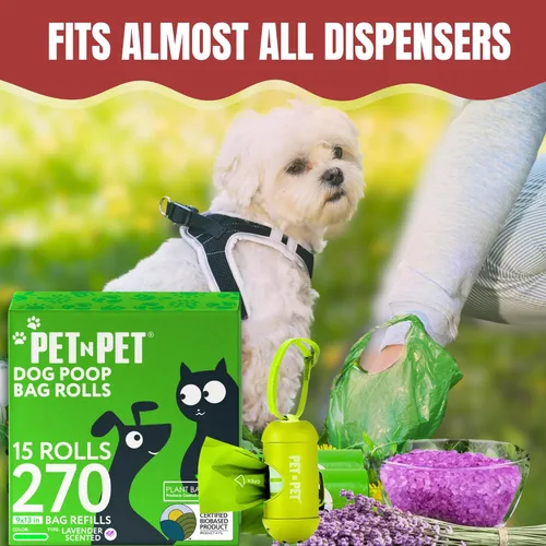 Vista 6 de Bolsas de caca para perros Pet N Pet, rollos de bolsas de caca para perros con aroma a lavanda verde, 270 unidades, bolsa para perros, bolsa