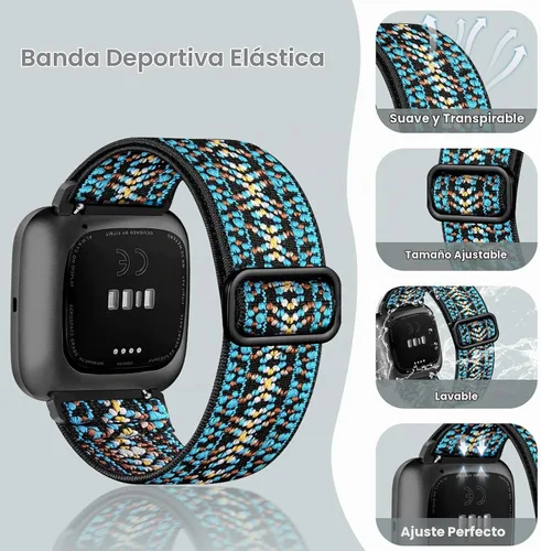 Vista 4 de Paquete de 8 bandas elásticas compatibles con Fitbit Versa 2/Lite/SE para mujeres y hombres, correa trenzada de nailon elástico ajustable Solo Loop