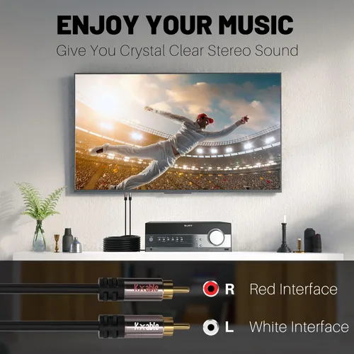 Vista 4 de Cable RCA de 4 pies, 2RCA macho a 2RCA macho cables de audio estéreo, analógico digital blindado dual, cable de subwoofer RCA de 2 RCA para cine
