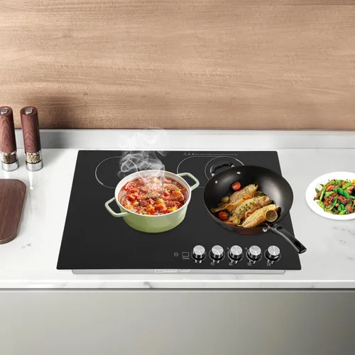 Vista 3 de Electric Cooktop 3 Burners, Built in Radiant Electric Stove Top,2600W Cooktop Stovetop with Sensor Touch Control&Timer,Temperature,9 Heating 4