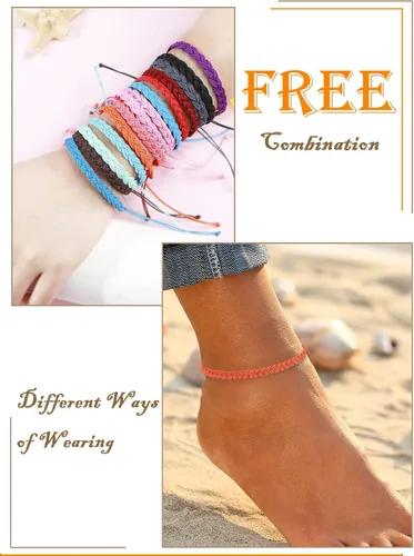 Vista 7 de Brazaletes impermeables de cuerda, para verano, con ola, brazalete para amistad, hecho a mano, para niña