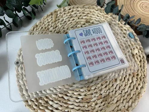 Vista 2 de Carpeta de desafío de ahorro de 1000 mini, libro de desafíos de ahorro mensual con sobres, carpeta de presupuesto con sobres para efectivo, rosa