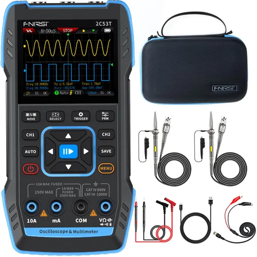 FNIRSI 2C53T Osciloscopio de mano mejorado, ancho de banda de 50MHz, multímetro osciloscopio digital 3EN1 generador DDS, tasa de muestreo de